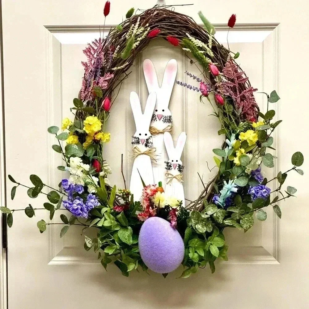 Grapevine Oval wreath with Easter Bunny Family - Picture 1 of 5